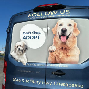 Follow us to Reba's is on the back of our van.