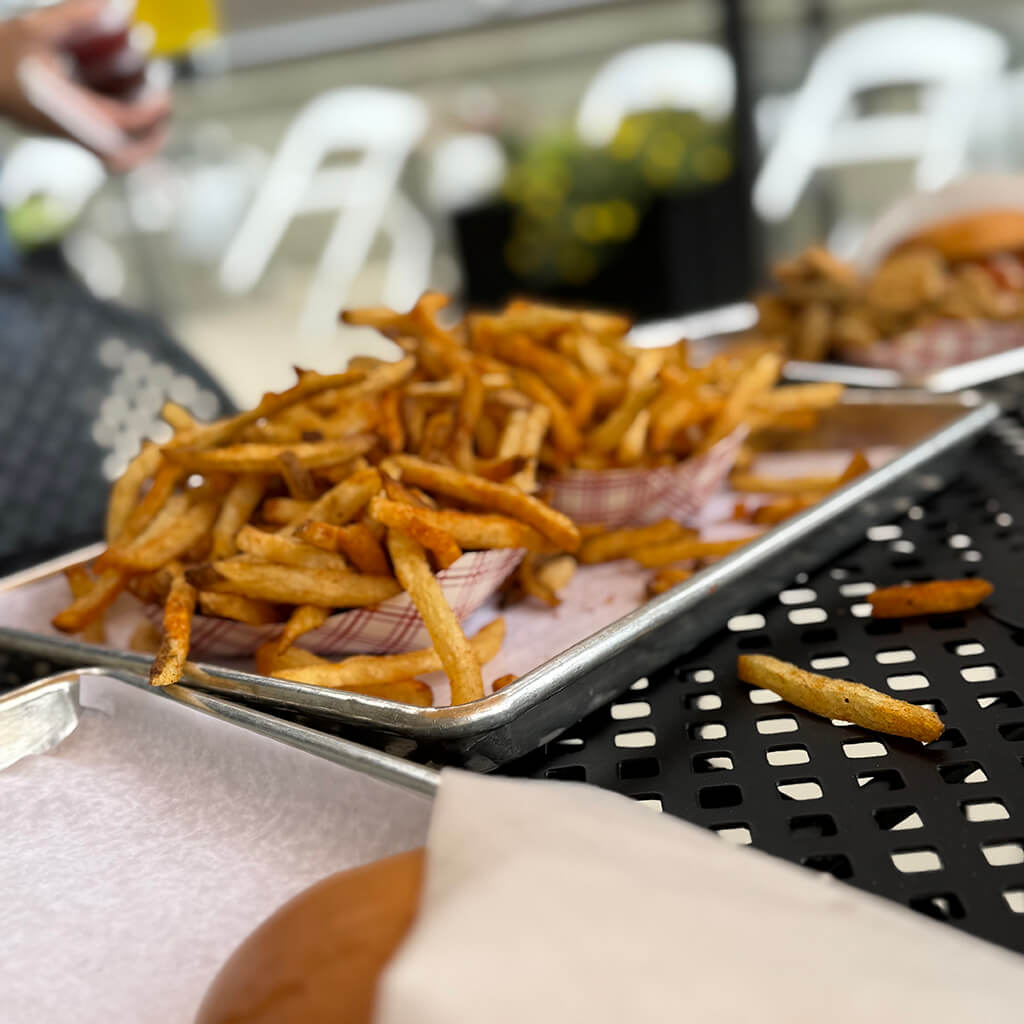 Large tray of French fries