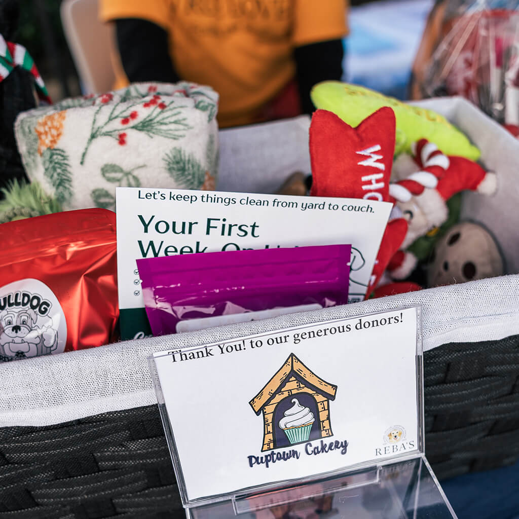 Gift baskets were raffled off at the event. This dog themed basket was donated by Puptown Cakery.